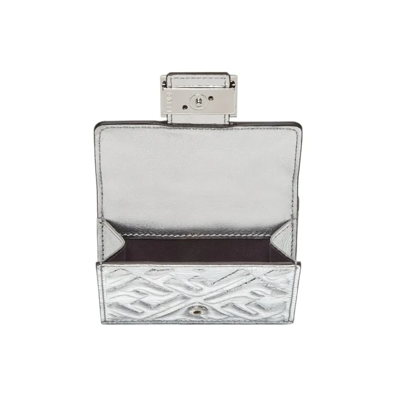 FENDI Baguette Lambskin Wallet Women's Silver-2