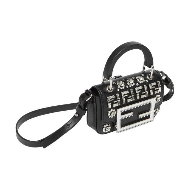 FENDI Baguette Viscose Crossbody Handbags Extra Mini Women's Black-1