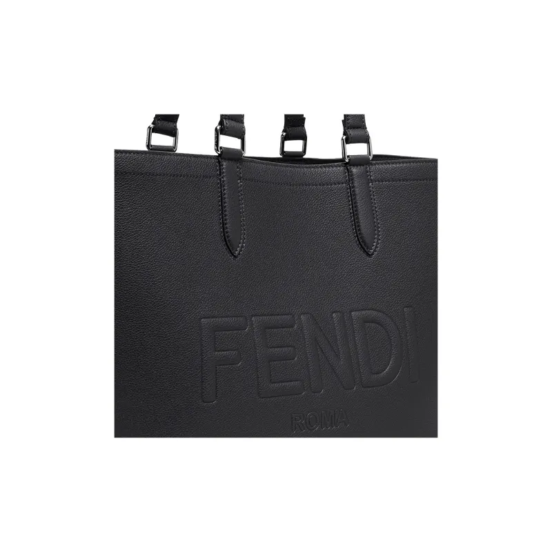 FENDI ROMA Calfskin Tote Bag Shopping Bag Handbag Men's Black-4