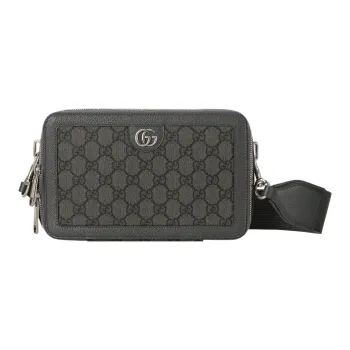GUCCI Ophidia Canvas With Leather Binding Crossbody Canvas Bag Shoulder Bags Men's Gray & Black