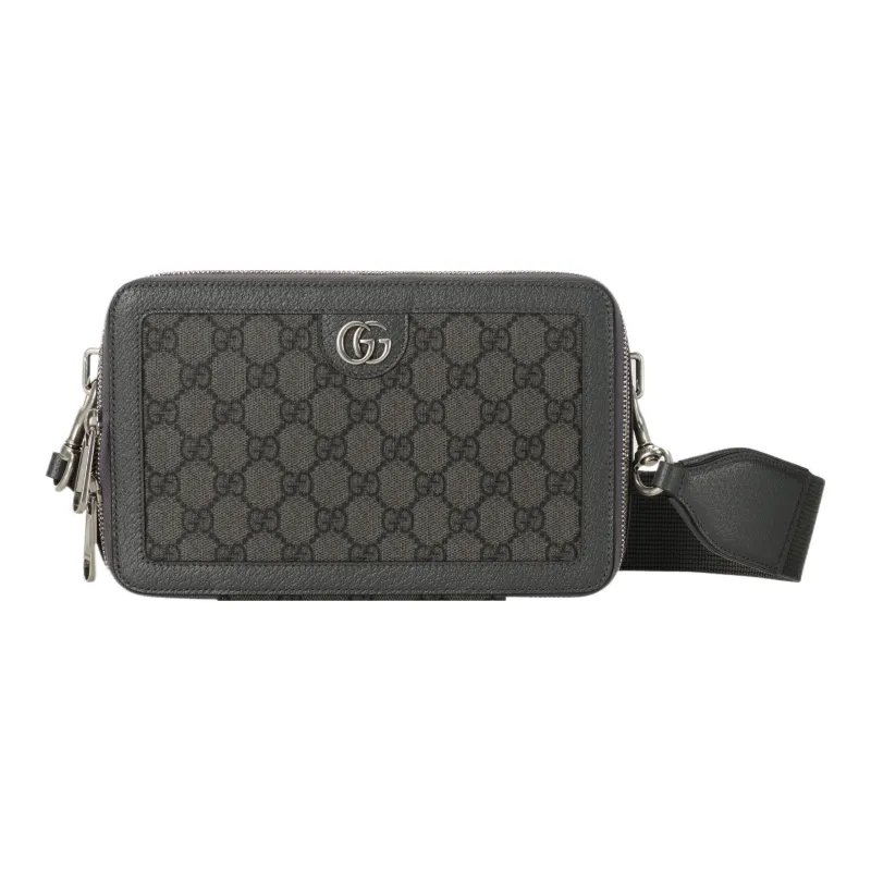 GUCCI Ophidia Canvas With Leather Binding Crossbody Canvas Bag Shoulder Bags Men's Gray & Black-0