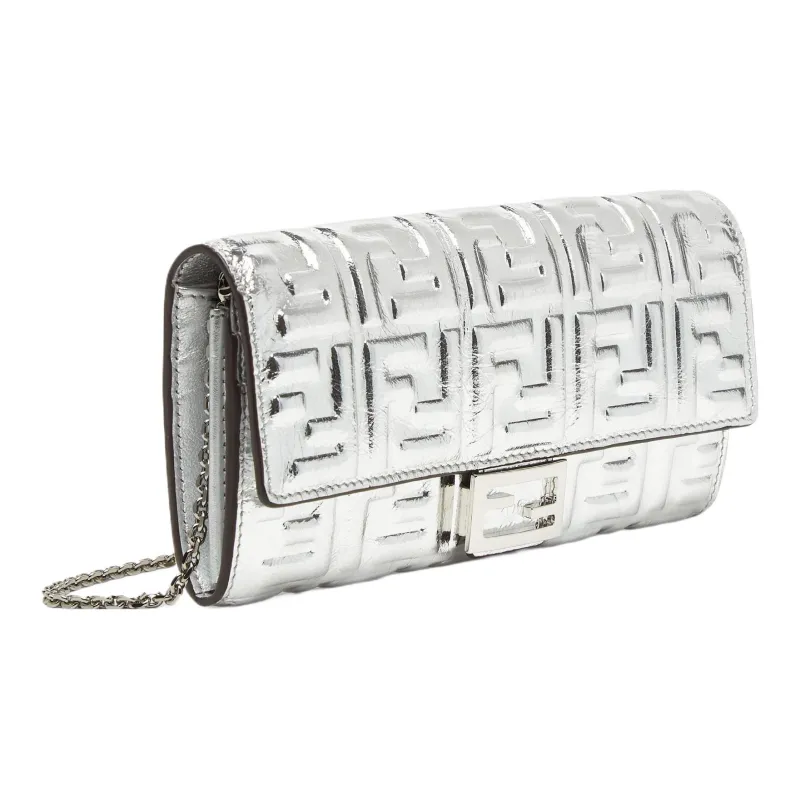 FENDI Baguette Lambskin Shoulder Bag, Crossbody Bag, Wallet Women's Silver-1