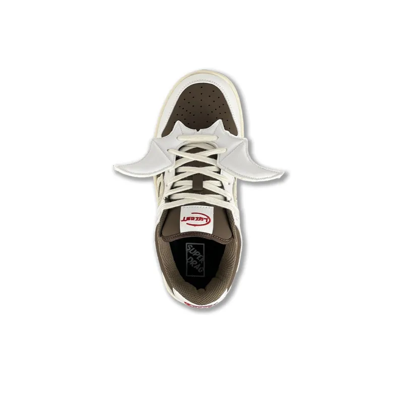 LuzaoT SUPER DRAG Wings Shoes Low Top Skateboard Shoes Unisex White Brown-2