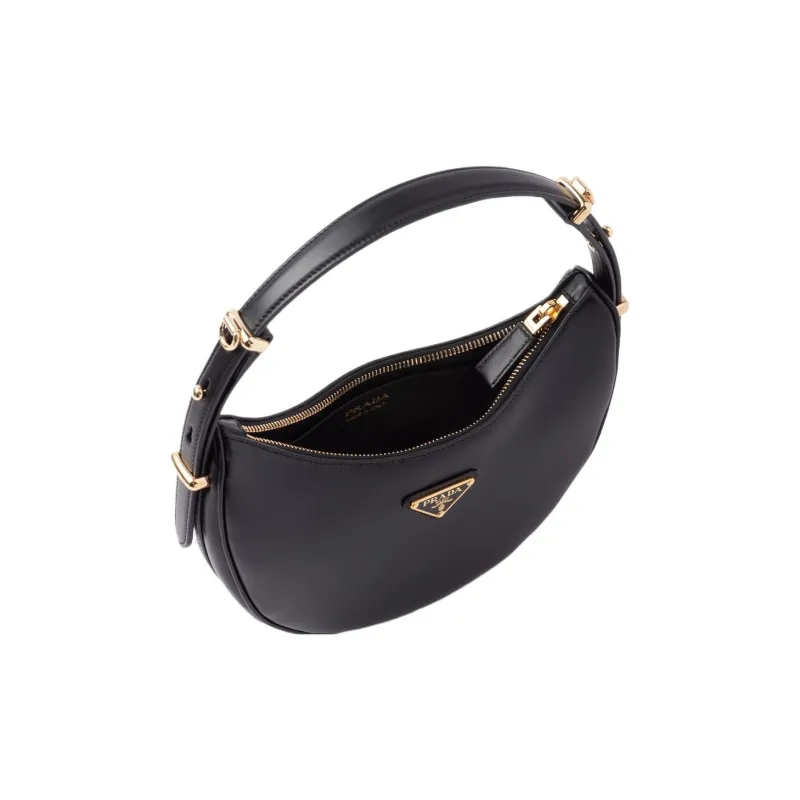 PRADA Arqué Leather Shoulder Bag Black-3