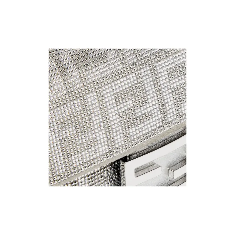 FENDI Artificial Crystal Calfskin Portable Crossbody Bag Shoulder Bag Mini Women's Silver-4