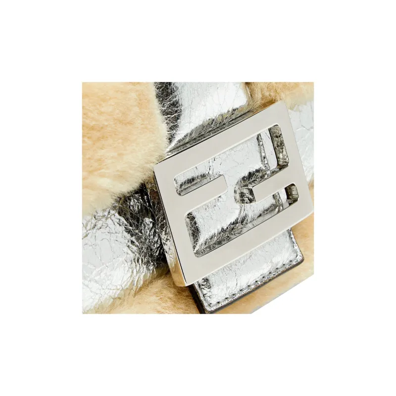FENDI Baguette Lambskin Portable Crossbody Bag Shoulder Bag Women's Silver-4