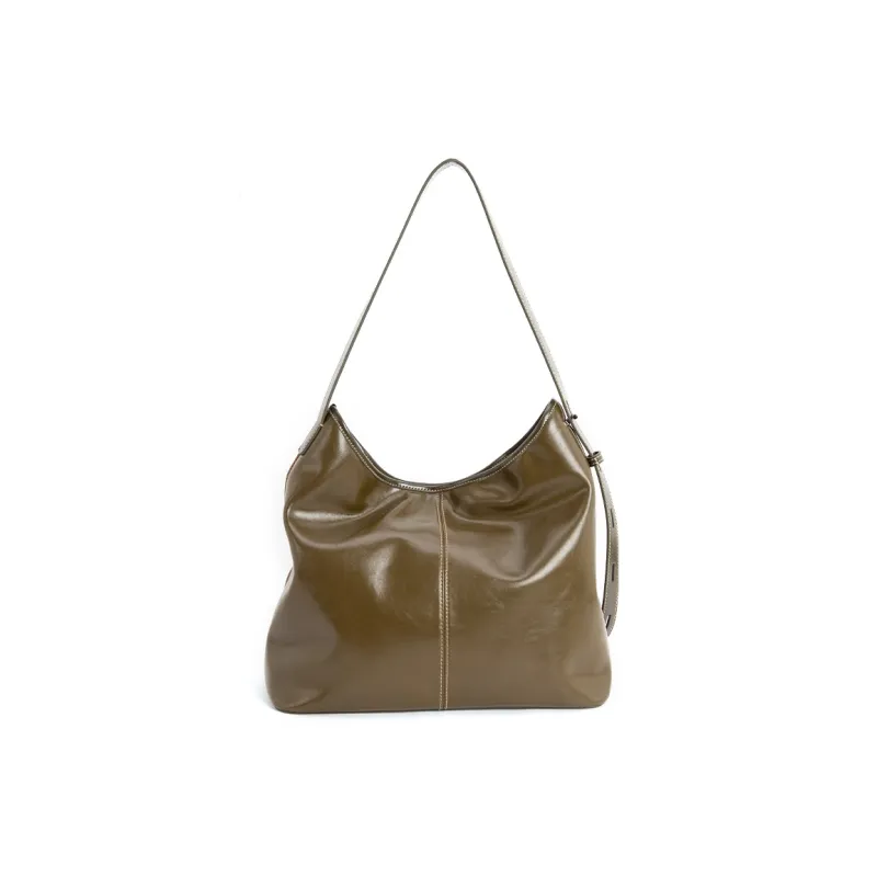 VENOF Genuine Cow Leather Commute Tote Shoulder Bag Women's Natural Brown/Lazy Coffee Brown/Shelle Green-22