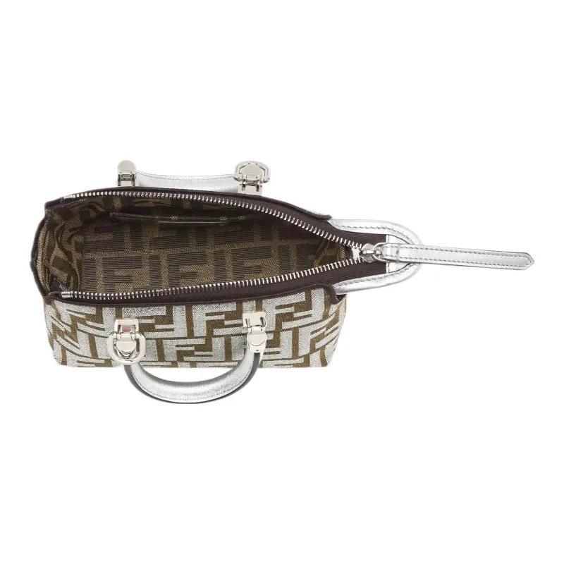 FENDI By The Way Series Polyester With Cotton Boston Bag, Shoulder Bag, Crossbody Bag, Handbag Mini Women's Silver-3