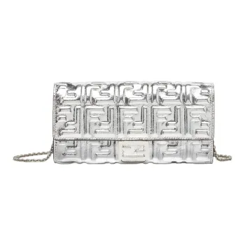 FENDI Baguette Lambskin Shoulder Bag, Crossbody Bag, Wallet Women's Silver
