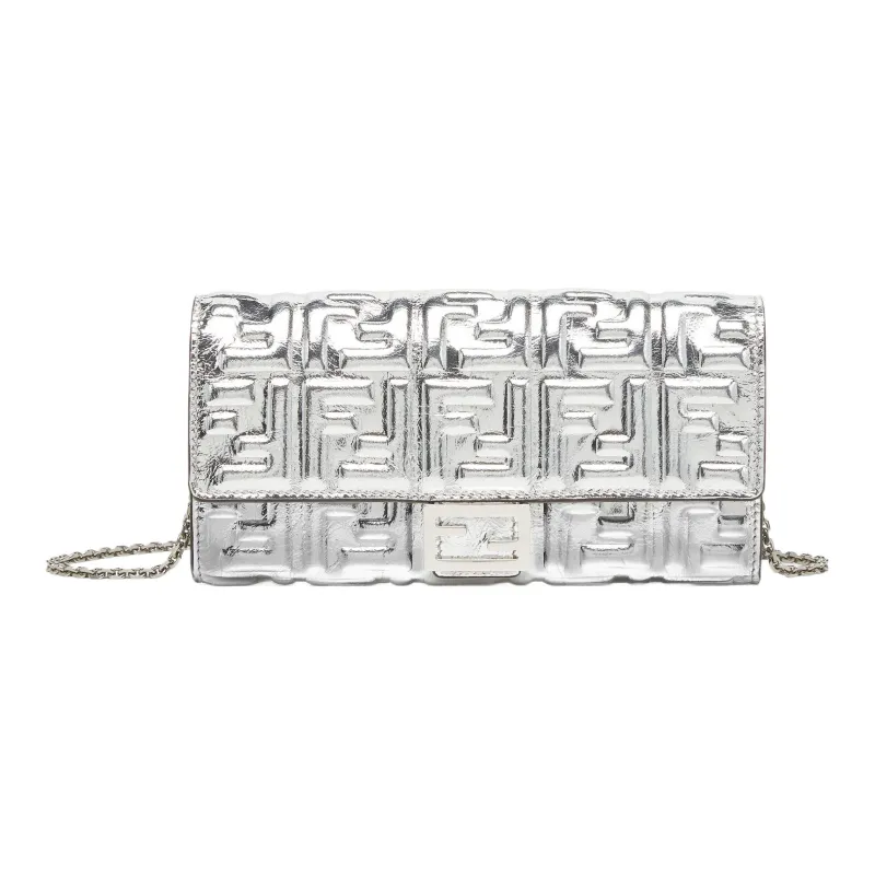 FENDI Baguette Lambskin Shoulder Bag, Crossbody Bag, Wallet Women's Silver-0