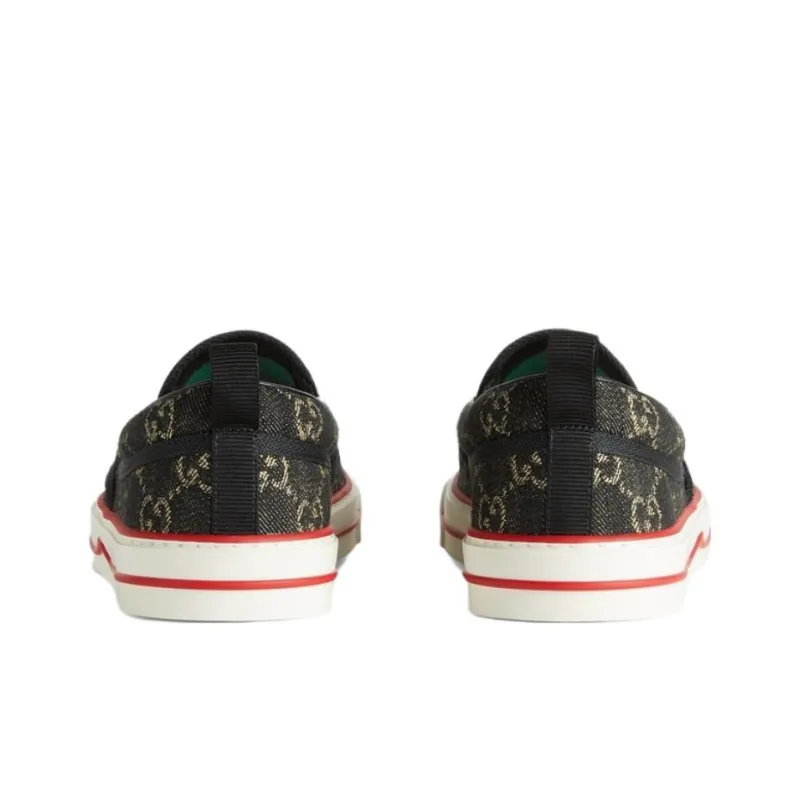 GUCCI Tennis 1977 Stylish Skateboarding Shoes Men's Black Gold-4