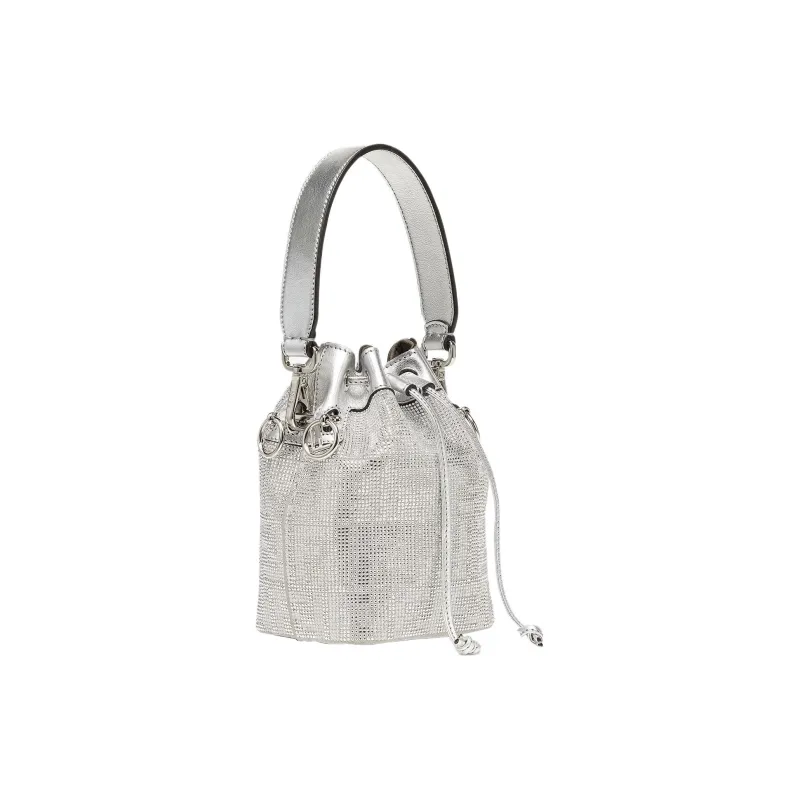 FENDI Mon Tresor Artificial Crystal, Cow Leather Bucket Bag, Shoulder Bag, Crossbody Bag, Handbag Mini Women's Silver-1