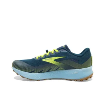 Brooks Catamount Cushioning, Wear Resistant Low Top Casual Running Shoes Men's Blue Yellow