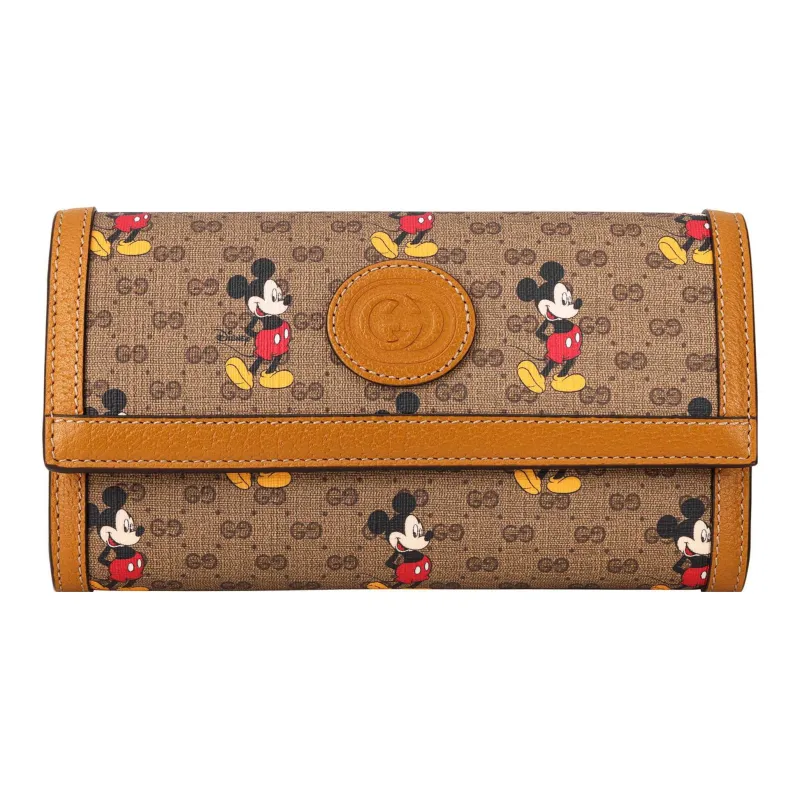 GUCCI Disney, Collaboration Leather Wallet Regular Unisex Brown Yellow-1