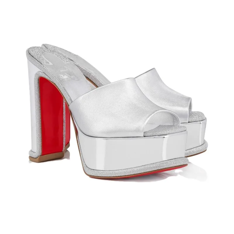 CL LUBOTING Amali Slide Slippers Women's Silver-3