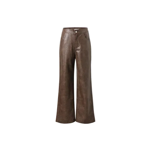 UPNANAWANG Leather Pants Women's Dark Brown