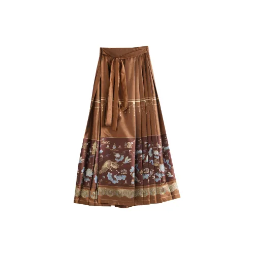 Olrain Casual Long Skirts Women's Brown