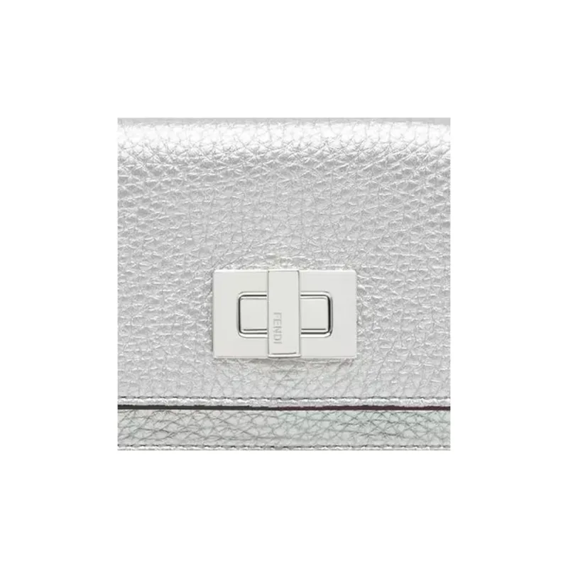 FENDI Peekaboo Calfskin Wallet Extra Mini Women's Silver-4