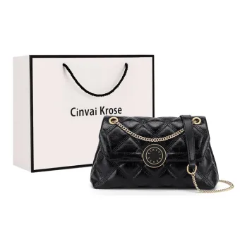 Simvay Clos Cow Leather With Synthetic Leather Shoulder Bag Crossbody Bag Shoulder Bag Small Size Women's Black