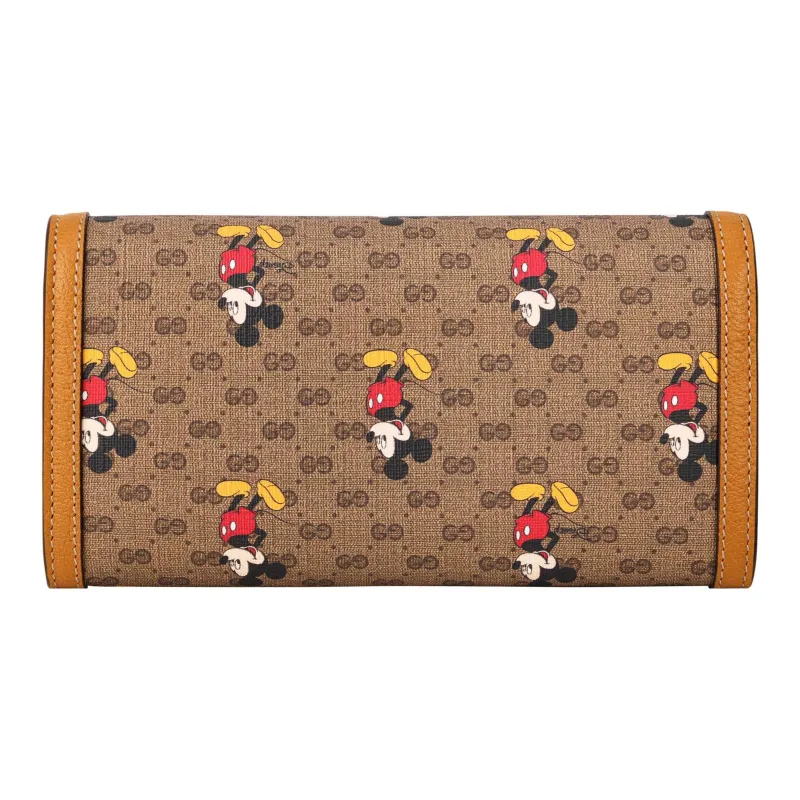 GUCCI Disney, Collaboration Leather Wallet Regular Unisex Brown Yellow-4