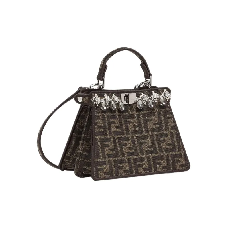 FENDI Peekaboo ISeeU Jacquard FF Fabric Shoulder Bag Crossbody Bag Handbag Women's Brown-2