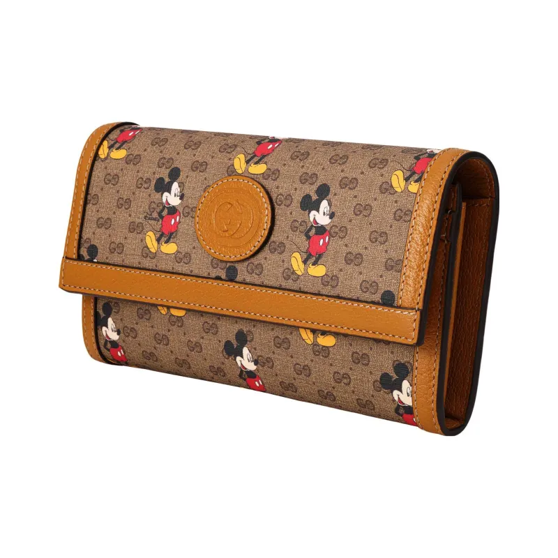GUCCI Disney, Collaboration Leather Wallet Regular Unisex Brown Yellow-2