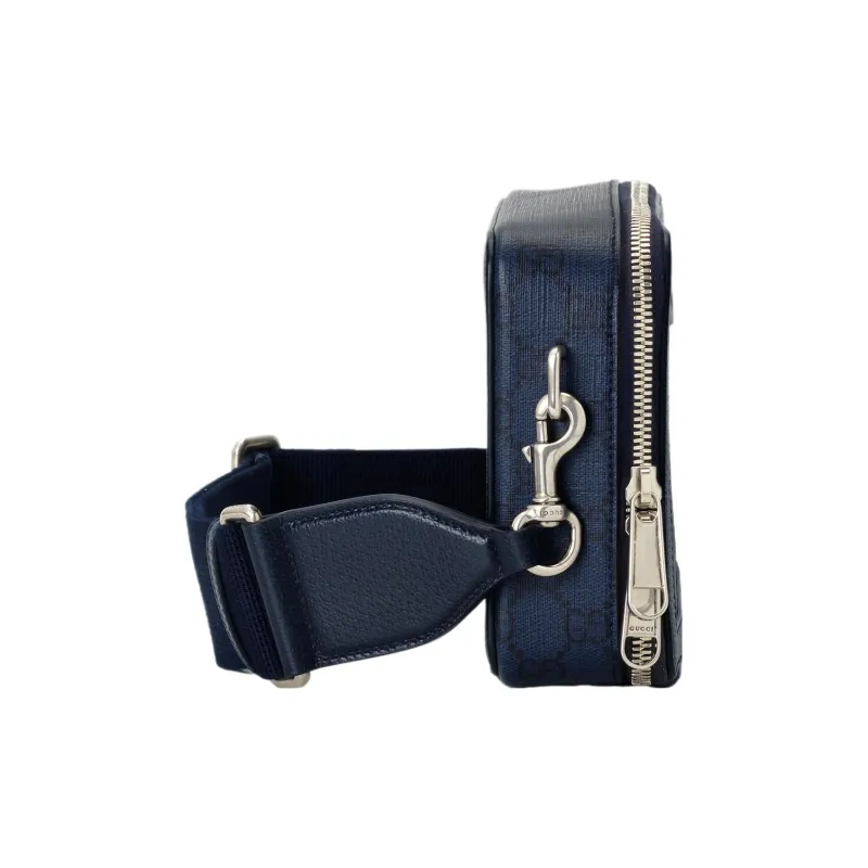 GUCCI Ophidia Canvas With Leather Binding Crossbody Canvas Bag, Shoulder Bag Men's Blue & Black-3