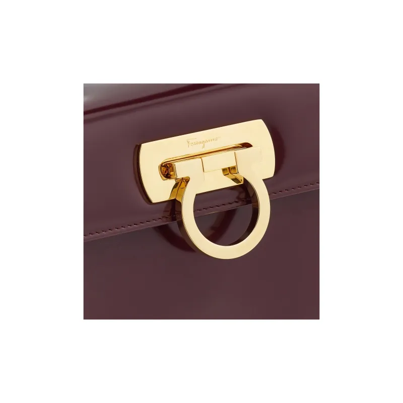 FERRAGAMO GANCINI Cow Leather Shoulder Bag, Crossbody Bag, Handbag Small Size Women's Burgundy-4