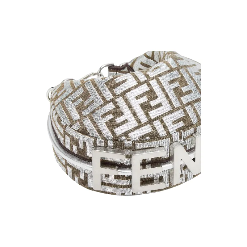 FENDI Fendigraphy FF Jacquard Fabric Crescent Bag Wrist Bag Mini Women's Silver-3