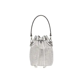 FENDI Mon Tresor Artificial Crystal, Cow Leather Bucket Bag, Shoulder Bag, Crossbody Bag, Handbag Mini Women's Silver