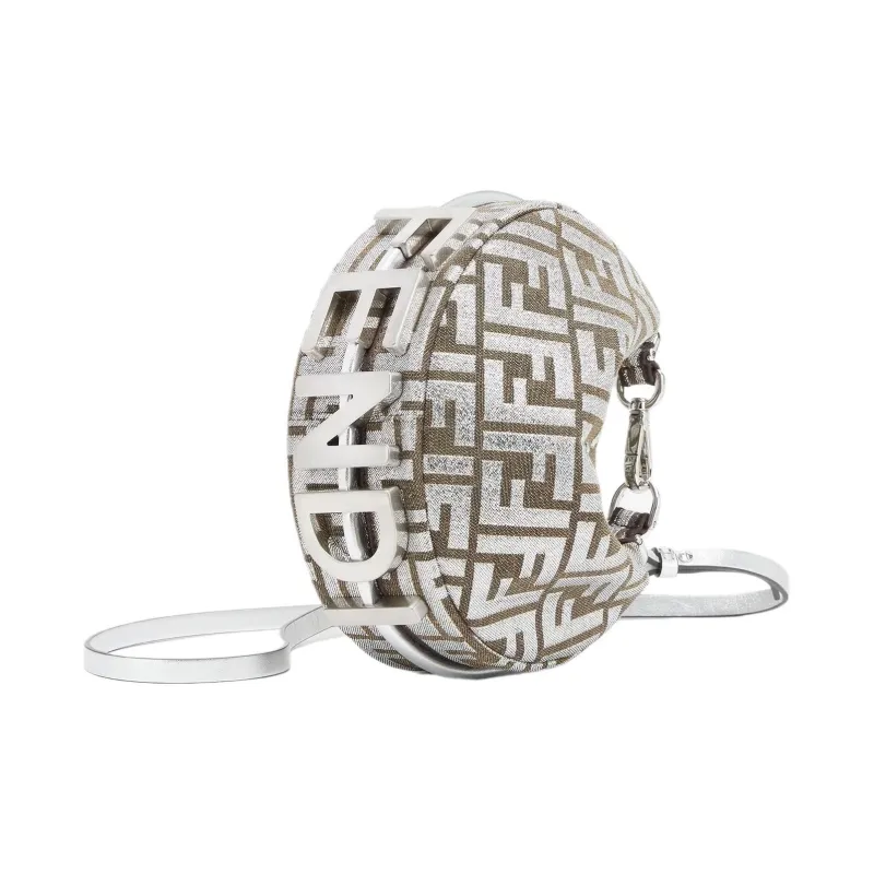 FENDI Fendigraphy FF Jacquard Fabric Crescent Bag Wrist Bag Mini Women's Silver-1
