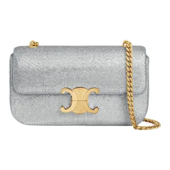 CELINE Diamond Adorned Cow Leather Suede Crossbody Bag, Shoulder Bag Women's Silver