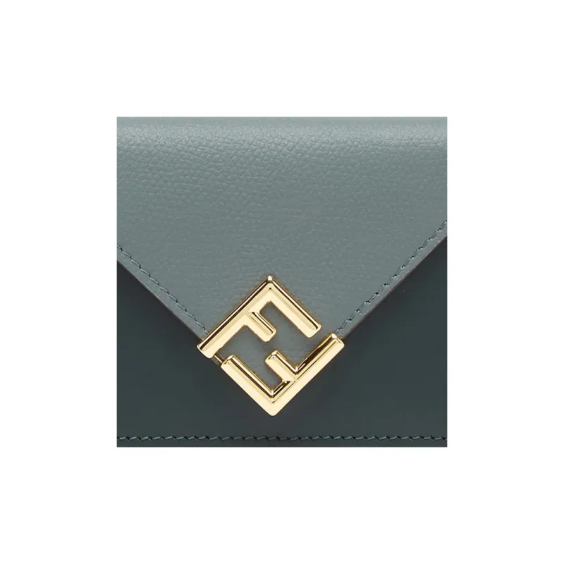FENDI FF Diamonds Series Calfskin Wallet Medium Size Women's Green-4