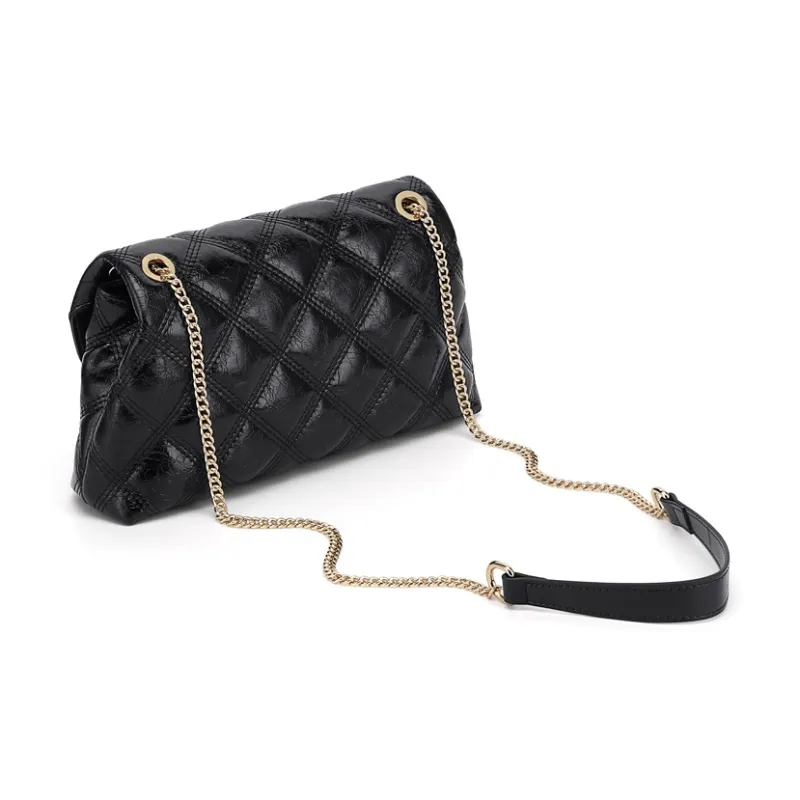 Simvay Clos Cow Leather With Synthetic Leather Shoulder Bag Crossbody Bag Shoulder Bag Small Size Women's Black-3