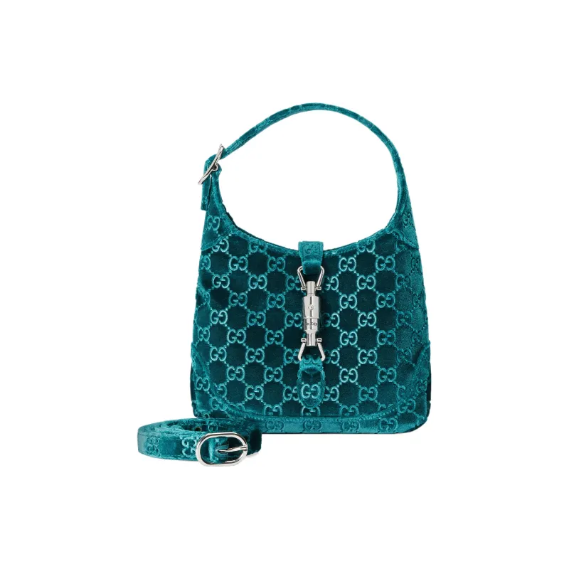 GUCCI Jackie 1961 Velvet Handbag Shoulder Bag Women's Dark Blue-3