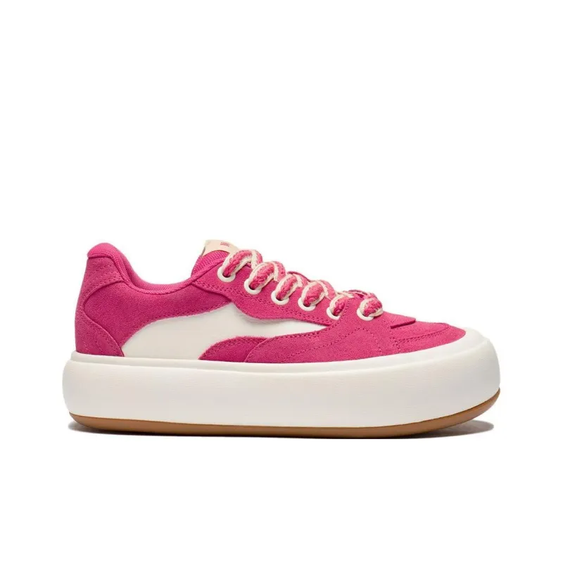 LiNing Puff Platform Anti Slip Wear Resistant Low Top Skateboard Shoes Women's Red White-1