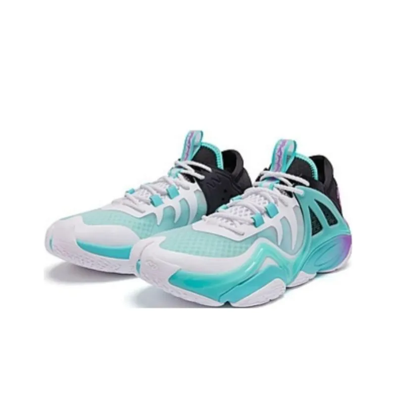 QIAODAN Anti Slip Wear Resistant Low Top Basketball Shoes Men's Green Purple-2