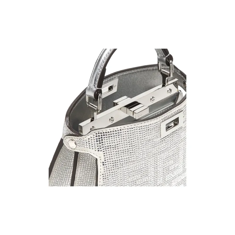 FENDI Peekaboo ISeeU Artificial Crystal Calfskin Shoulder Bag Crossbody Bag Handbag Women's Silver-4