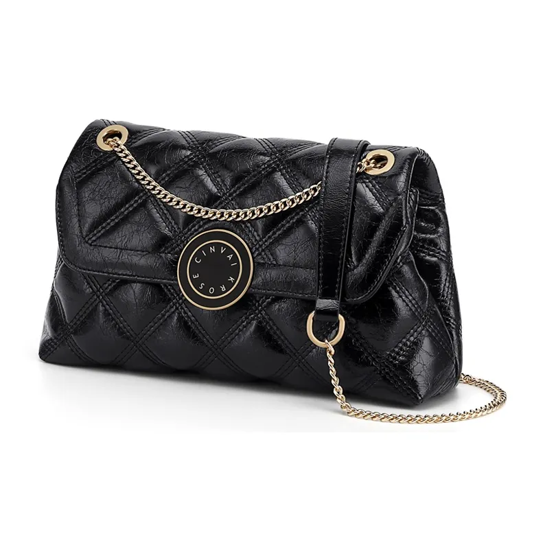 Simvay Clos Cow Leather With Synthetic Leather Shoulder Bag Crossbody Bag Shoulder Bag Small Size Women's Black-2