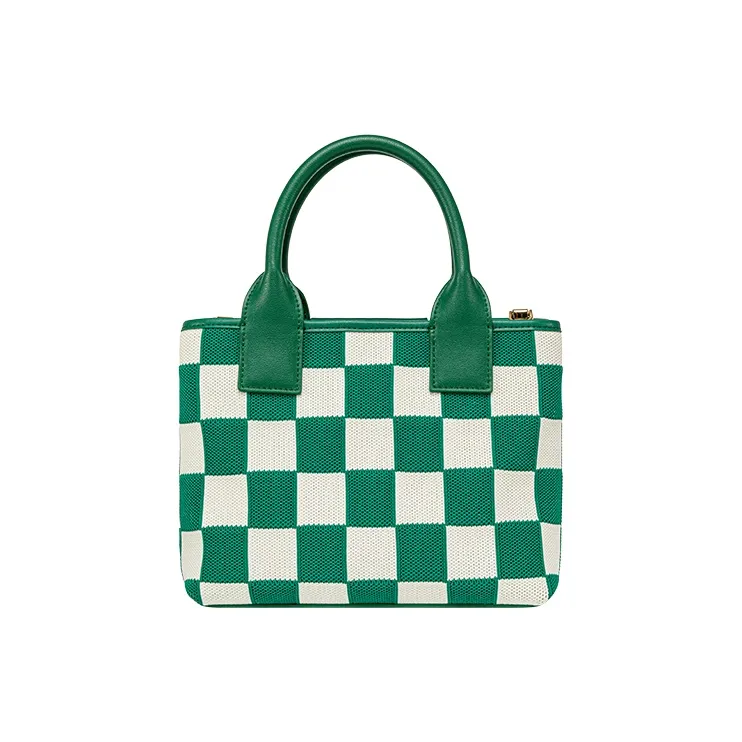 VANESSA HOGAN Fabric Cow Leather Patchwork Tote Bag Shopping Bag Shoulder Bag Crossbody Bag Handbag Women's Green-2