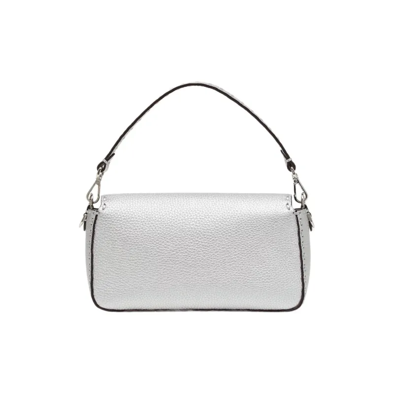 FENDI Baguette Calfskin Portable Crossbody Bag Shoulder Bag Women's Silver-2