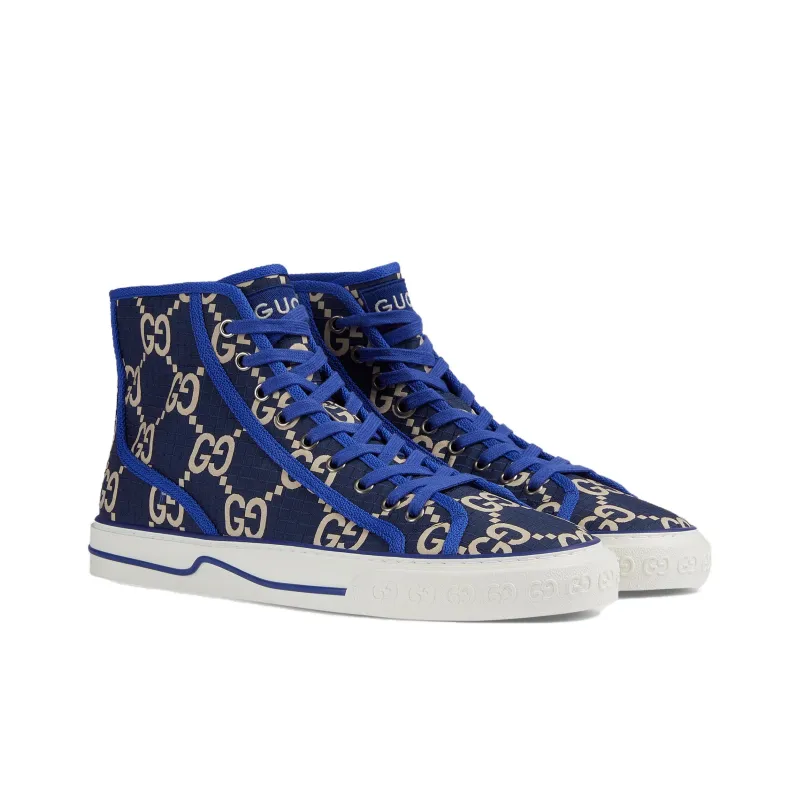 GUCCI Tennis 1977 High Top Skateboard Shoes Men's Blue-1