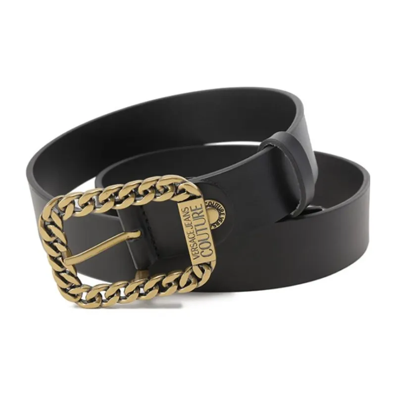 VERSACE JEANS COUTURE Chain Buckle Vintage Trimmable Leather Belts Men's Width 3.5cm-3