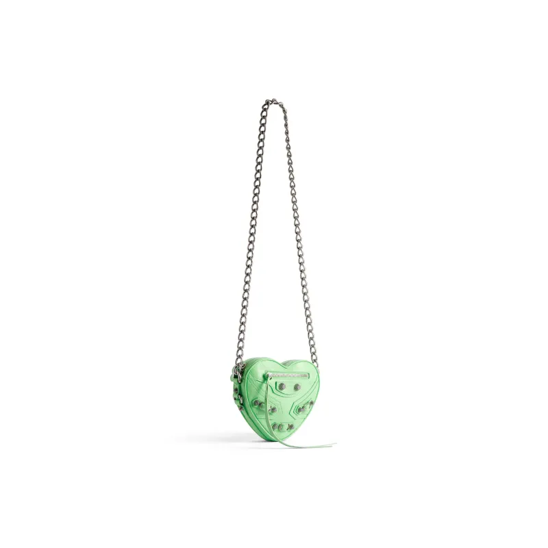 Balenciaga Le Cagole Lambskin Biker Bag Heart-Shaped Bag Crossbody Bag Shoulder Bag Mini Women's Green-1