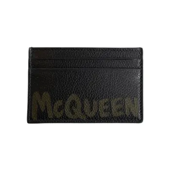 Alexander McQueen Calfskin Card Clip Card Holder Men's Black & Green