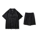Minimalist Style Deep Black-Short-Sleeved Shorts