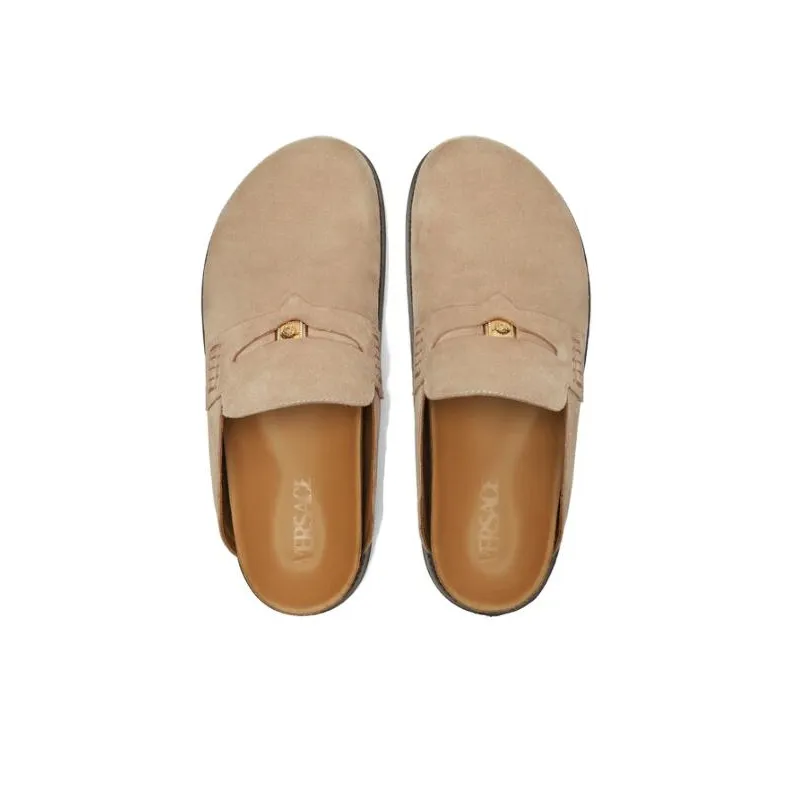 VERSACE Medusa-plaque Suede Mules-4
