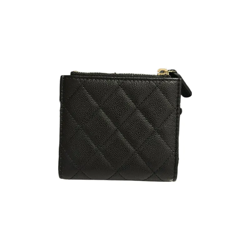 CHANEL Caviar Cow Leather Clutch Card Holder, Wallet Women's Black-1