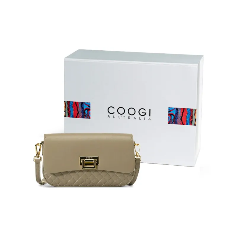 COOGI Cow Leather Shoulder Bag, Crossbody Bag Medium Size Women's Black/Ecru/Khaki-17