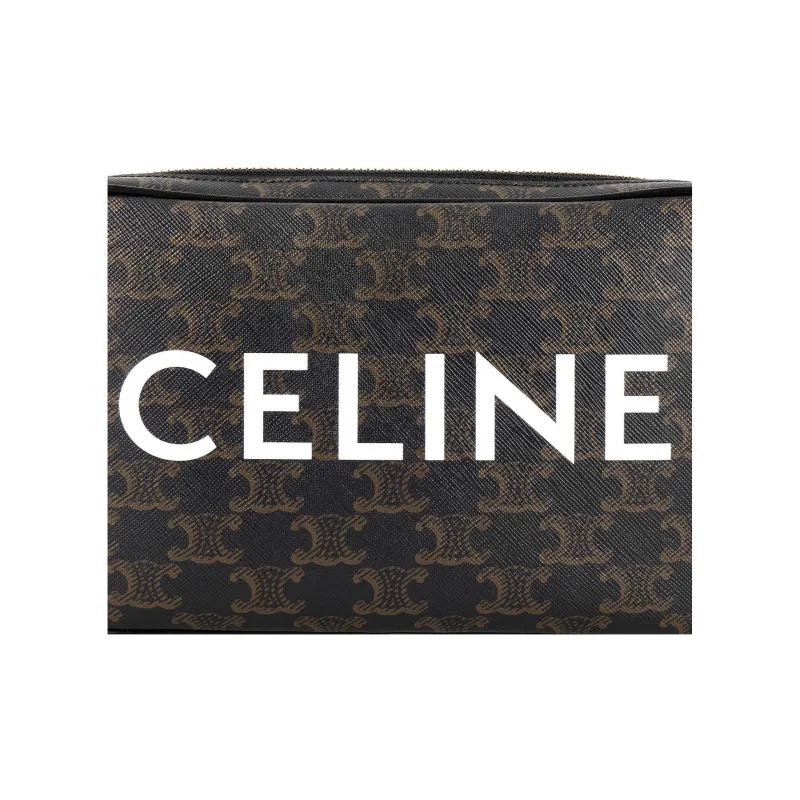 CELINE Triomphe Cow Leather Binding Messenger Bag, Camera Bag, Shoulder Bag, Crossbody Bag Medium Size Unisex Black-5